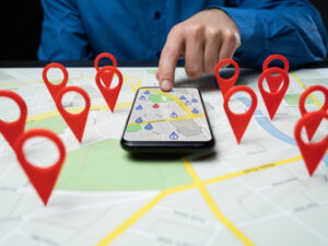 Multiple locations SEO map with pins marking various locations.